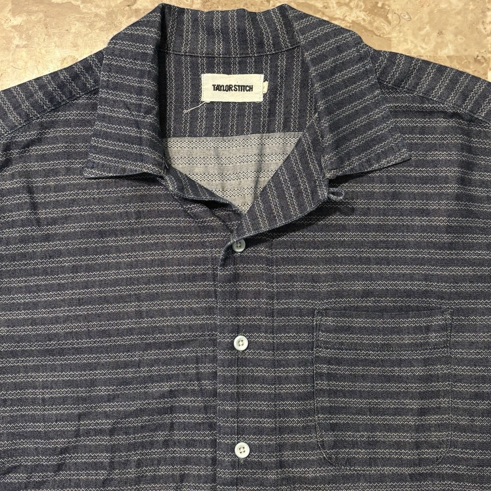 Taylor Stitch Shirt Mens 40 Medium The Hawthorne Blue Short Sleeve Loop Collar